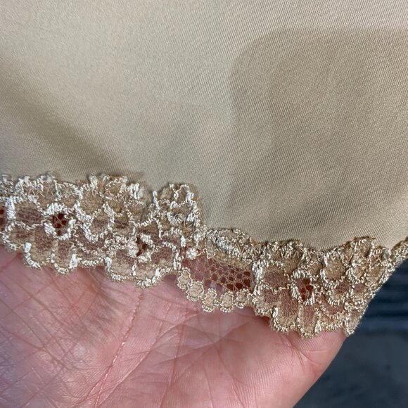 Jones New York short Slip Skirt Medium Nude Satin Lace Side Slit Elastic Waist - Picture 5 of 11
